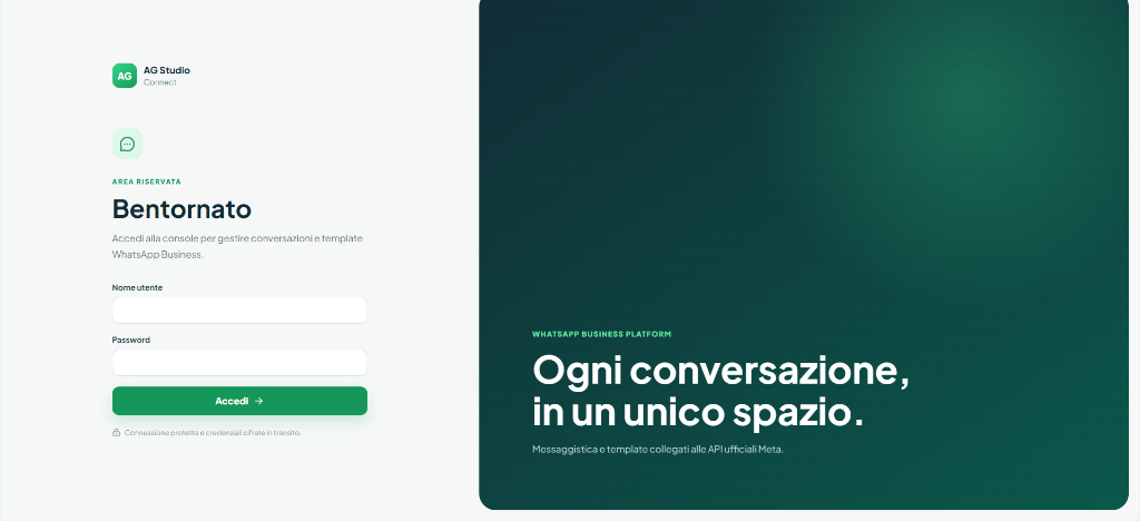 Schermata di accesso alla piattaforma AG Studio Connect